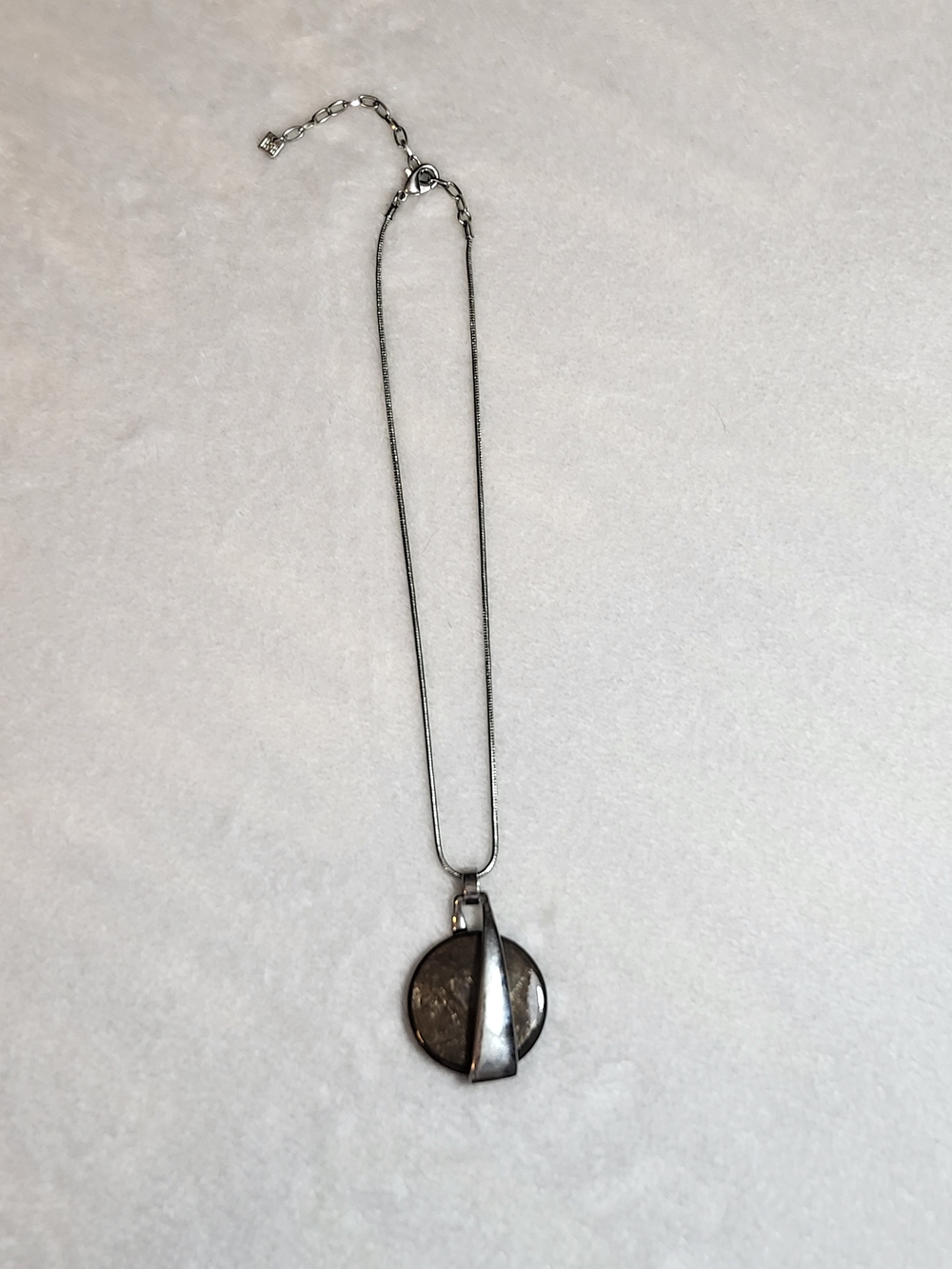 Silver-Tone Round Pendant Necklace with Hematite Accent - Women Jewelry